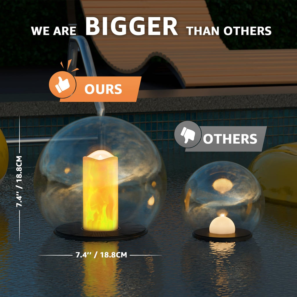 uuffoo 2-Pack 7.4x7.4 Solar Floating Pool Lights Ball Solar Powered Flickering that Float Candles Lights Outdoor Water-Resistant IP66 for Pond Garden Party Swimming Decor