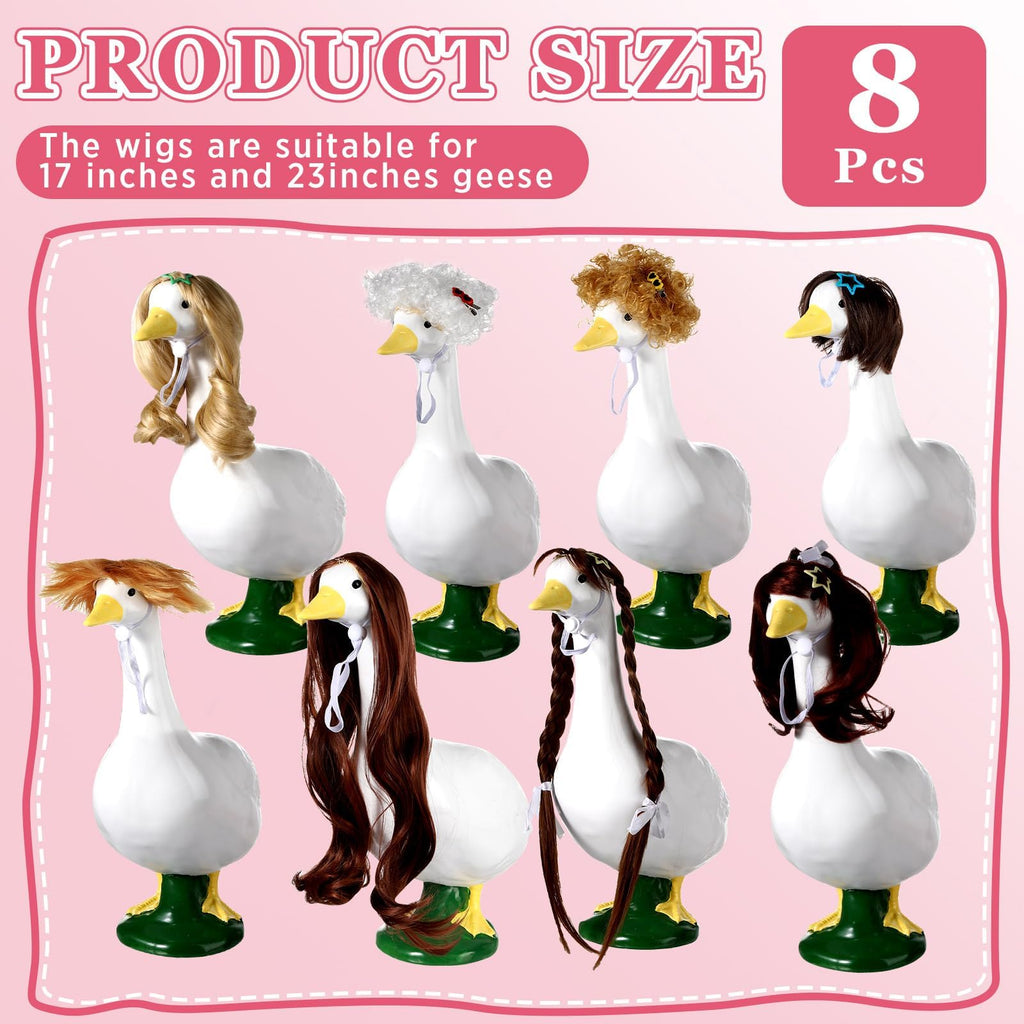 OBUSATT 8 Pcs Porch Goose Wigs Set Cute Lawn Statue Braid Wig with Hair Clips, Hair Ties, Ribbons Porch Goose Outfit Costume DIY Wigs Accessories for Outdoor Garden Patio Yard Goosey Decoration