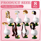 OBUSATT 8 Pcs Porch Goose Wigs Set Cute Lawn Statue Braid Wig with Hair Clips, Hair Ties, Ribbons Porch Goose Outfit Costume DIY Wigs Accessories for Outdoor Garden Patio Yard Goosey Decoration