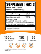 BulkSupplements.com Essential Amino Acids Capsules (EAA) - Amino Acids Supplement - EAAs Amino Acids - EAA Capsules - 1000 mg Serving - 90 Day Supply (180 Gelatin Capsules)