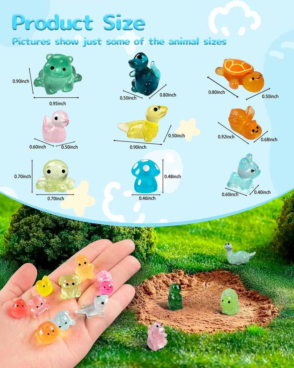 Piemow 180 Pcs Mini Resin Animals Kit, Luminous Landscape Figurines Decor
