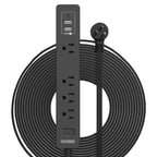 Extension Cord 15 Ft, NTONPOWER Flat Plug Power Strip Bar with 2 USB 4 Outlets (1 Widely Outlet), Thin Flat Extension Cord Under Rug, Carpet, Wall Mount Charging Station for Home Office, Black