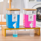 RoleDes Liquid Laundry Detergent Dispenser Set with Shelf and Bamboo Lids for Laundry Room Organization and Storage - 2 Pack 96 oz Laundry Containers for Laundry Soap, Fabric Softener