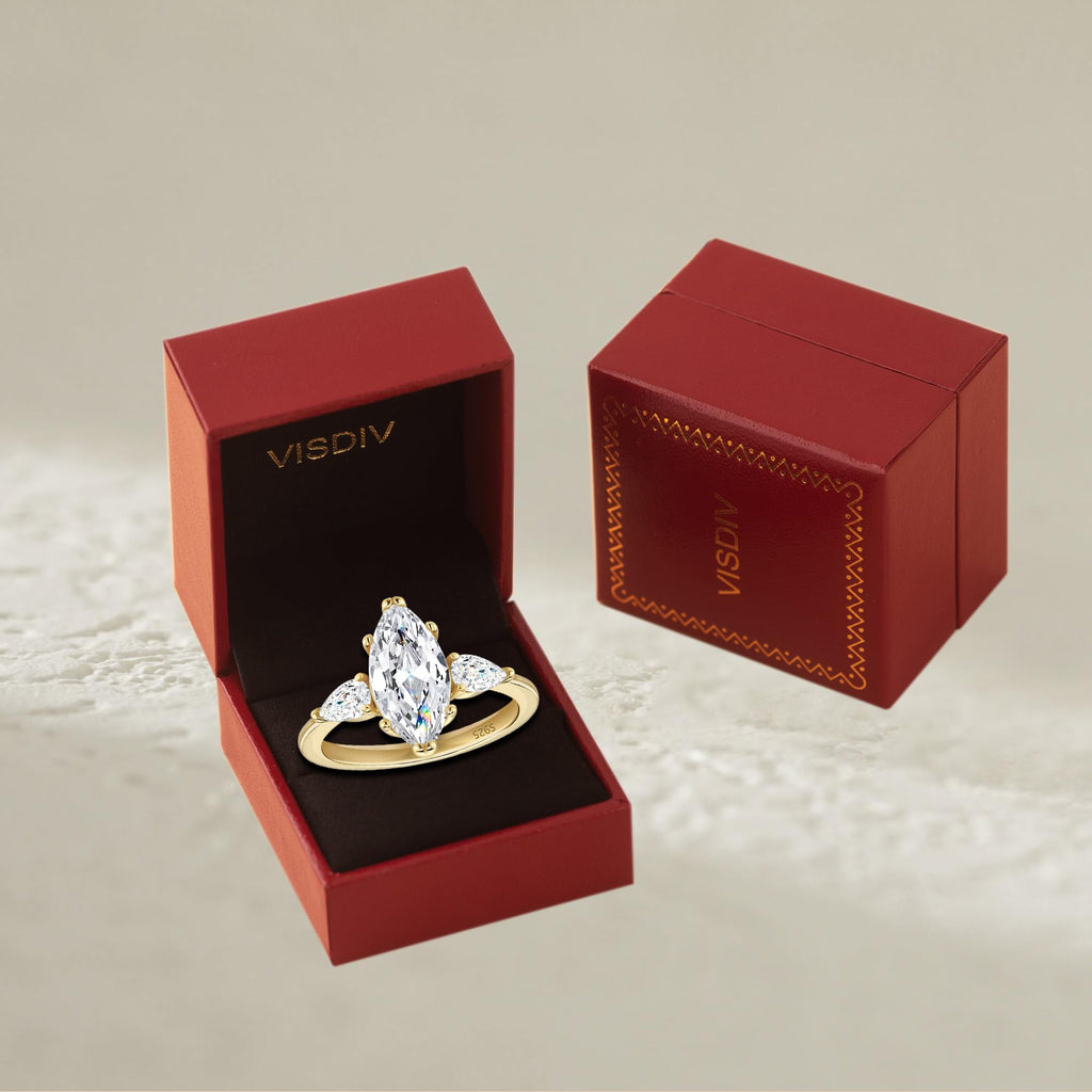 VISDIV 2CT Engagement Ring for Women Marquise Cut 925 Sterling Silver AAAAA Cubic Zirconia CZ Wedding Band Promise Ring For Women Solitaire Simulated Diamond Silver/Gold Size 5-10 (Gold, 5)