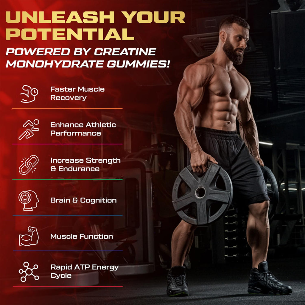 kukaly Creatine Monohydrate Gummies for Men & Women, 9000MG Creatine Gummies Sugar Free - Mixed Flavored with L-Taurine, BCAA 2:1, B12 B6 for Boost Strength, Focus & Endurance, Vegan, Non-GMO, 120pcs