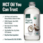 Natural Force Organic MCT Oil – Pure Glass Bottle – Made from 100% Virgin Coconut Oil + Certified Keto, Paleo, Kosher, Vegan & Non-GMO – Lab Tested for Quality and Purity - 32 Ounce
