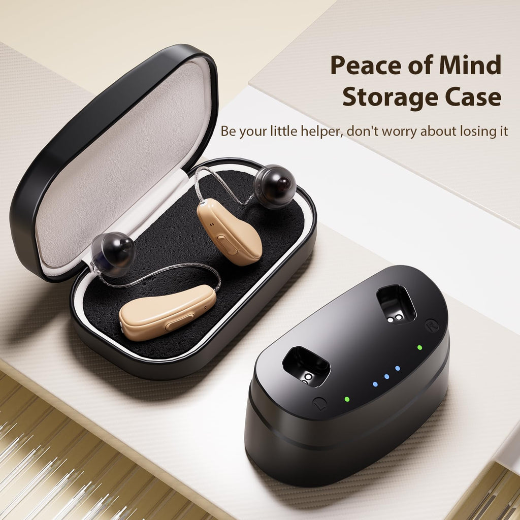 Hearing Aids, Hearing Aids for Seniors, Rechargeable Hearing Aid with Noise Cancellation, 5-Level Button Volume Control, OTC Hearing Amplifier for Moderate Hearing Loss, Clear Sound