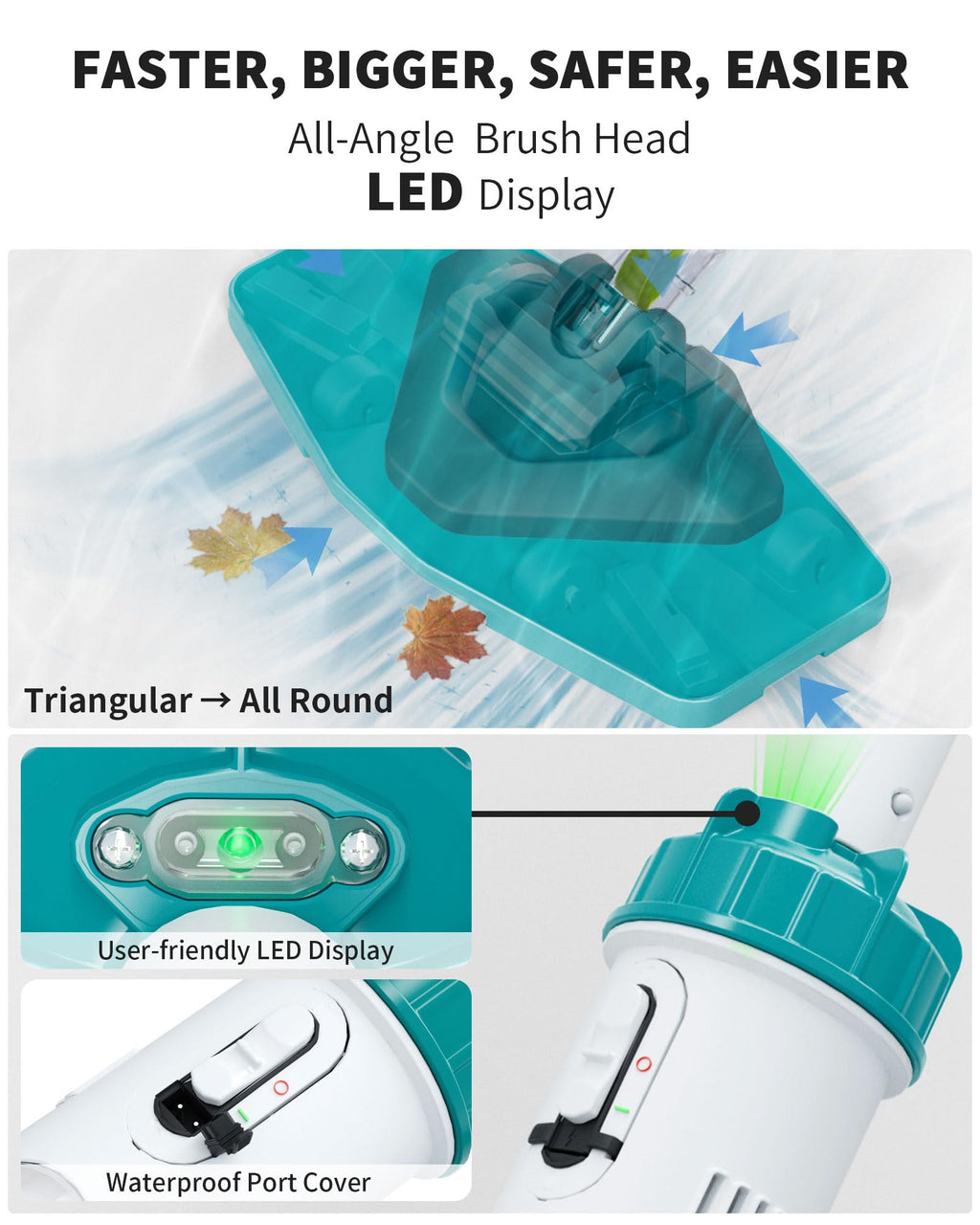 Cordless Pool Vacuum for Above Ground Pool 19.5 GPM,All Angle&LED Display,Handheld Rechargeable Spa Vacuum Cleaner for Inground Pools for Hot Tub, Leaves,Debris,Shallow Steps