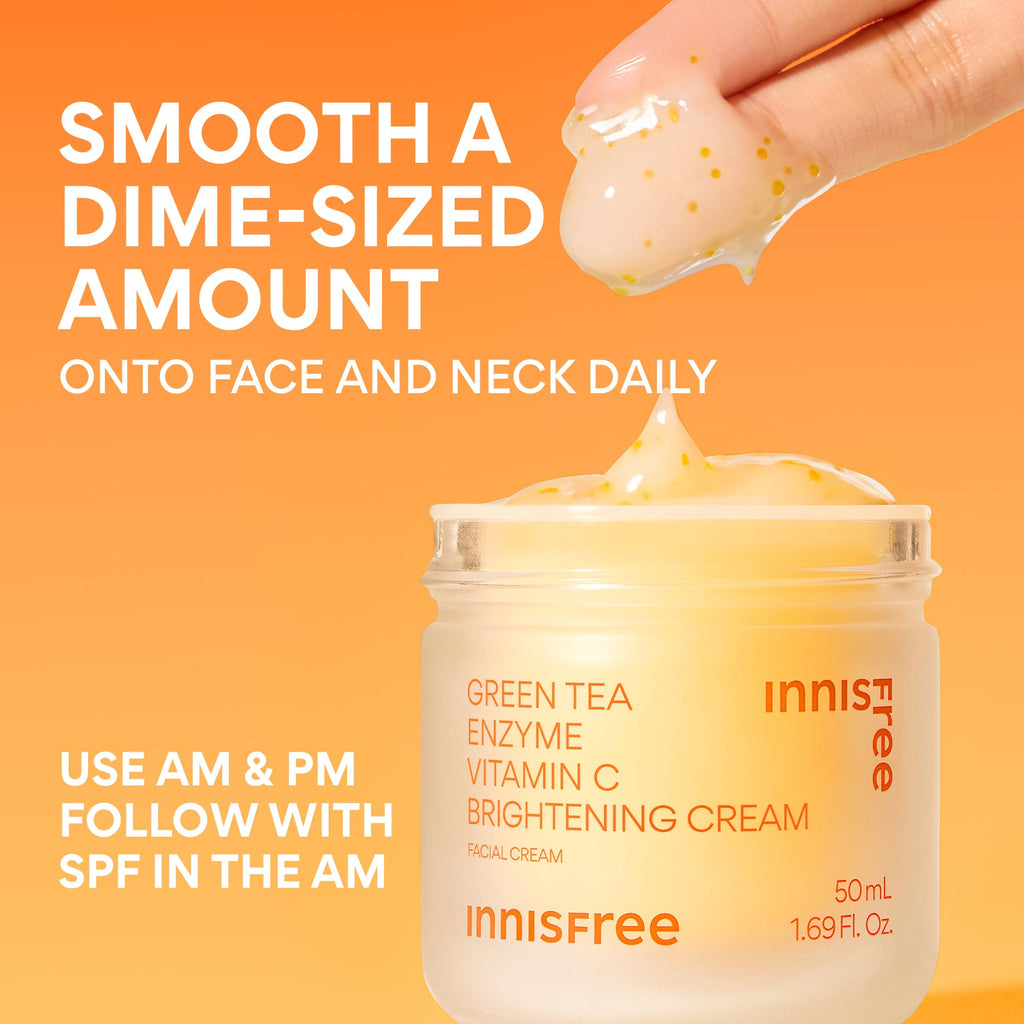 innisfree Green Tea Enzyme Vitamin C Brightening Cream, Korean Face Moisturizer for Dark Spots, Hydration & Radiant Skin