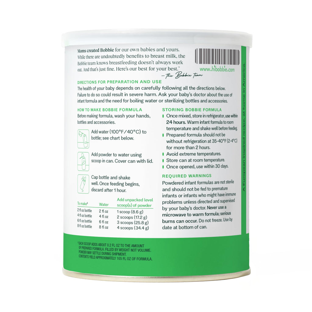 Bobbie Organic Baby Formula, Milk Based Powder with Iron, DHA and Vitamin D, Modeled After Breast Milk, Organic Baby Formula for Newborn to 12 Months Old Infant, 14.1 oz, 1 Pack