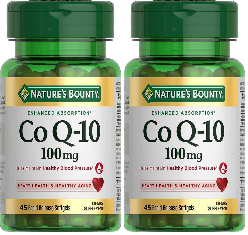 Nature's Bounty CoQ10 100mg for Heart Health Support, Non-GMO Q-Sorb Coenzyme Q-10 Antioxidant Support and Cardiovascular Wellness, Dietary Supplement, Rapid Release Softgels, 45 ct (Pack of 2)