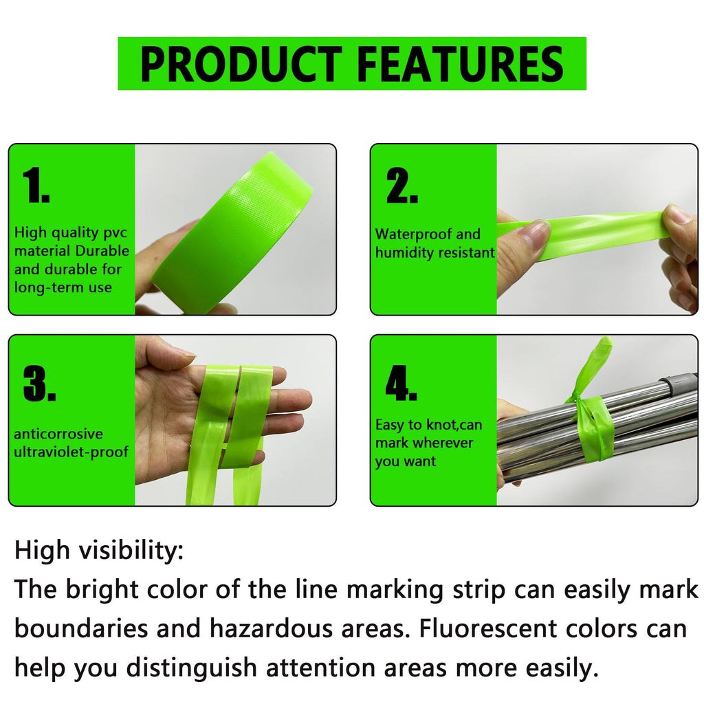 5 Pack Green Flagging Tape, Non-Adhesive Plastic Ribbon Neon Marking Roll