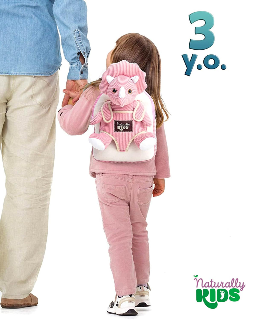 Naturally KIDS Toddler Backpack w. Plush Pink Triceratops Toy Kids Gift 2-5