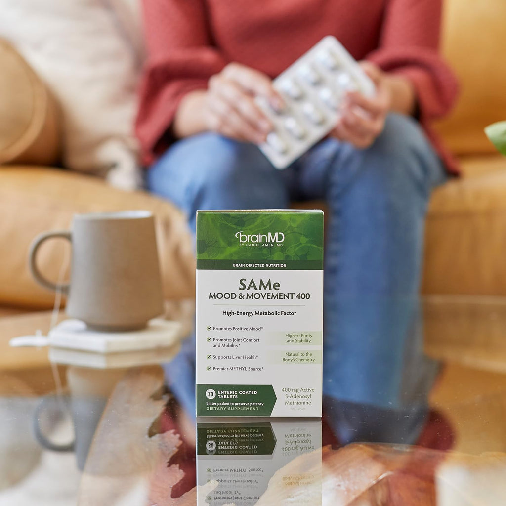 BRAINMD Dr Amen SAMe Mood & Movement 400 - 30 Tablets - Promotes Emotional Balance, Liver Health, Joint Comfort & Mobility - Gluten Free - 30 Servings