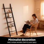 chilinii Farmhouse Wooden Blanket Ladder with Removable Hooks, 6-Tier Rustic Blanket Rack Decorative Stand, Leaning Towel Quilt Display Holder Storage for Bathroom Living Room Decor Black
