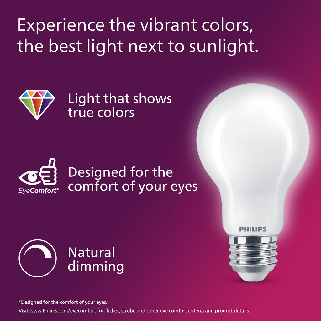 Philips LED 100W A19 4-Pack Ultra Definition Daylight (5000K) 1500 Lumen (11.5W = 100W) Dimmable Frosted Flicker-Free Light Bulbs