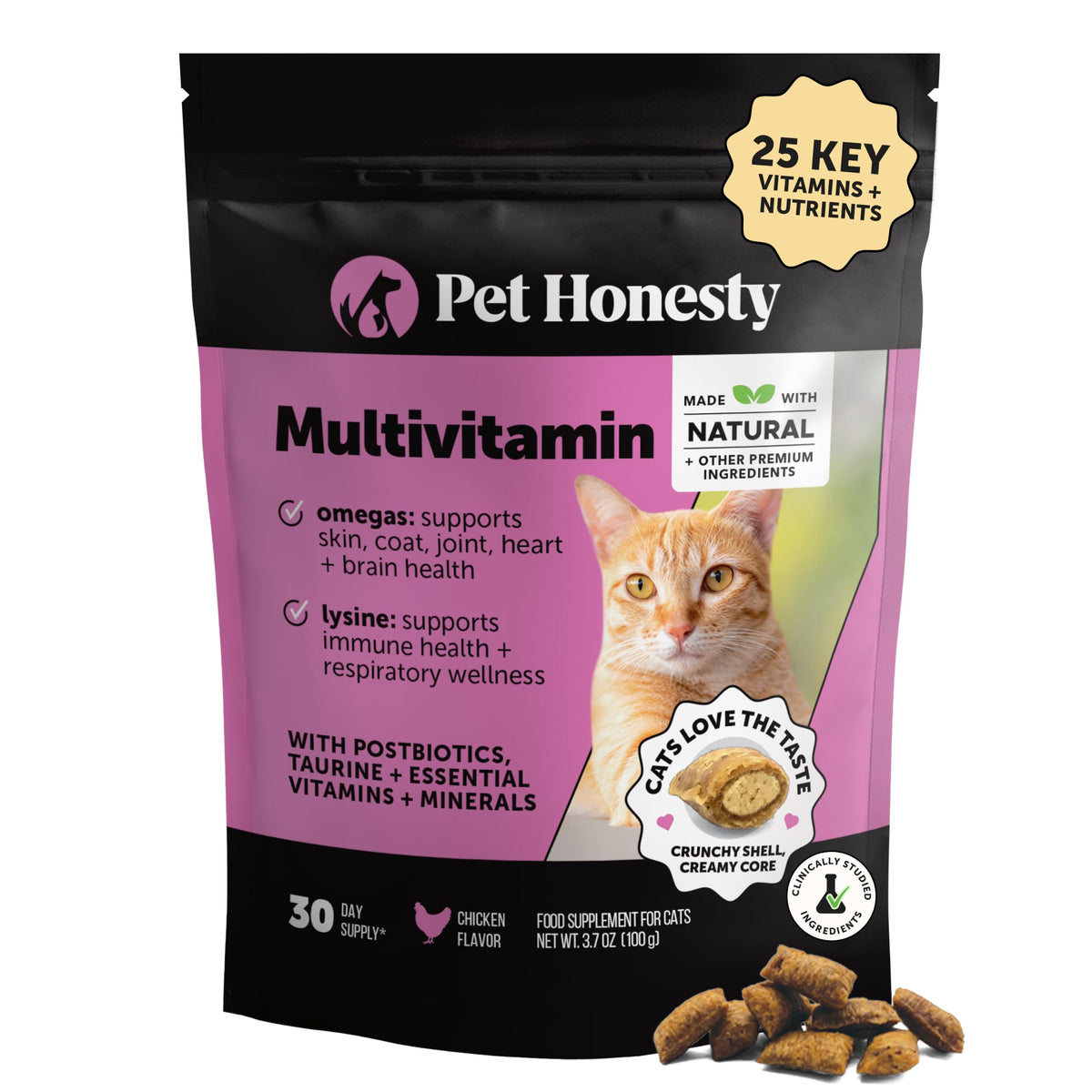 Pet Honesty Cat Multivitamin, Cat Treats Alternative, Chicken 30-Day Supply