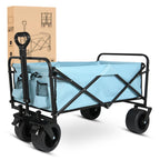 Yesker Foldable Wagon - 300lbs Collapsible Garden Carts with All Terrain Wheels for Outdoor Camping Sports Shopping Gardening - Heavy Duty Portable Utility Trolley (Blue)