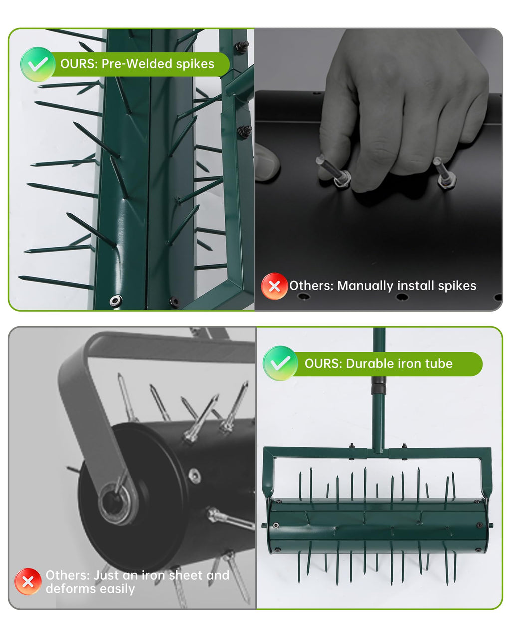 Rolling Lawn Aerator Tool with 39 Spike for Outdoor Lawn Yard Soil Garden
