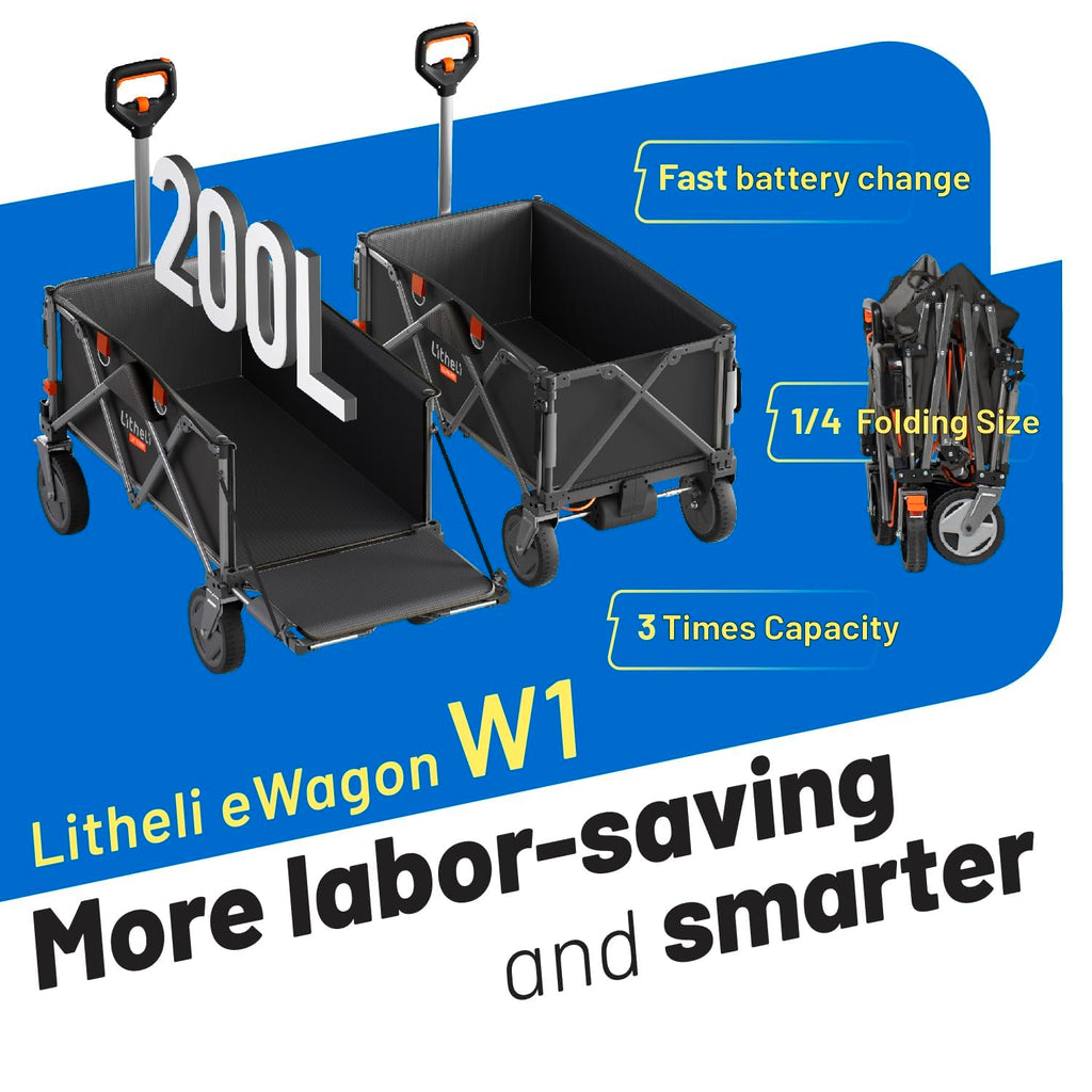 Litheli Electric Wagon Cart with 2 Battery, All-Terrain Wheels & Variable Speed | 200L Capacity, 300 lbs Heavy-Duty Utility Wagon for Camping Beach Garden Shopping