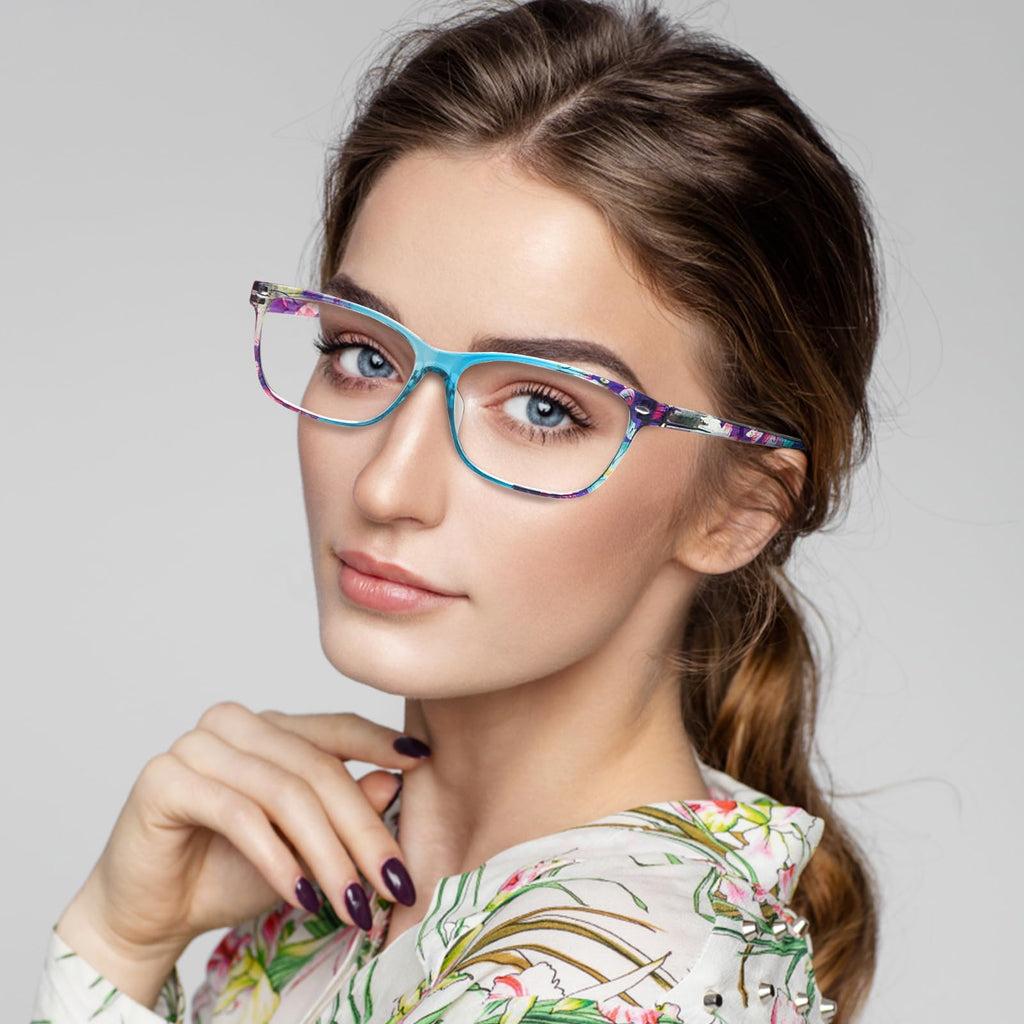 CLASAGA Progressive Multifocus Reading Glasses for Women,Blue Light Blocking Spring Hinge Fashion Pattern Print Computer Readers (pattern design-5, 1.5, x)