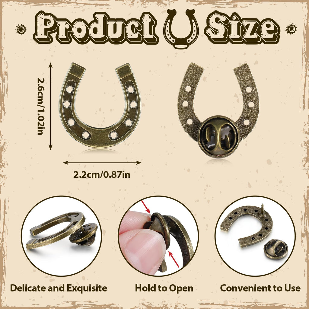 Yinkin 50 Pcs Western Lapel Pin for Cowgirl Cowboy,Horseshoe,Bronze