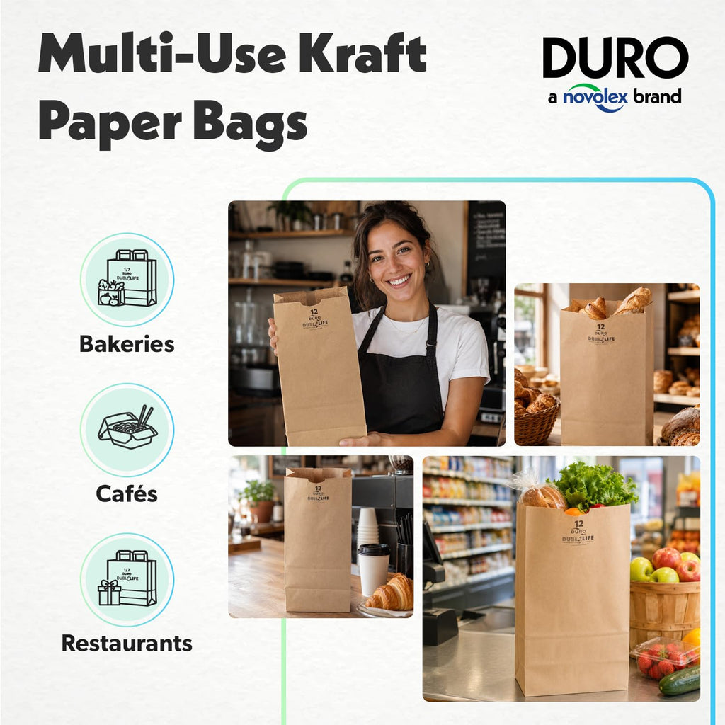 DURO 18412 12# Large Brown Paper Bags, 7.06 x 4.5 x 13.75 Inches, 500 Ct