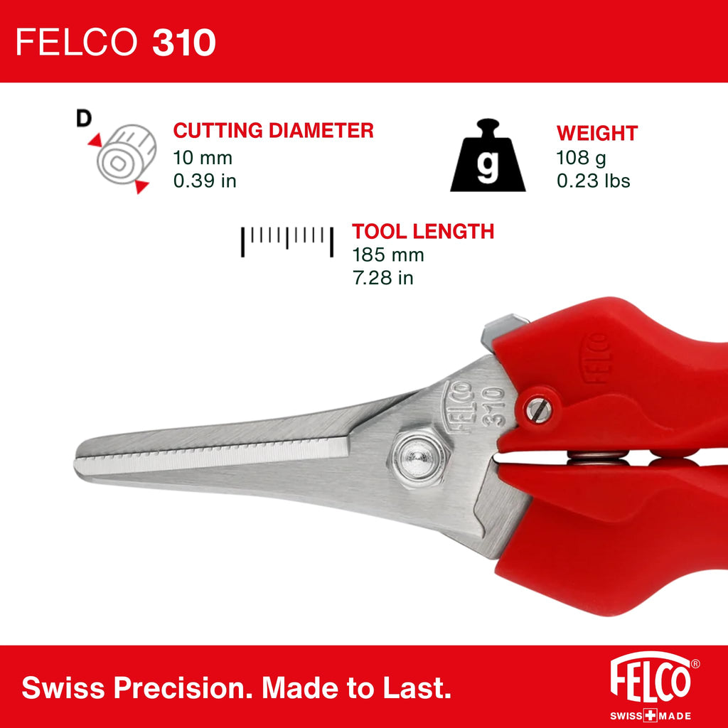 Felco F310 Pruning Snips – 7.3" Lightweight Garden Clippers for Fine Trimming & Harvesting | Pruning Shears for Gardening | Garden Snips and Pruners with Forged Aluminum Handles, Precision Tip