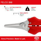 Felco F310 Pruning Snips – 7.3" Lightweight Garden Clippers for Fine Trimming & Harvesting | Pruning Shears for Gardening | Garden Snips and Pruners with Forged Aluminum Handles, Precision Tip