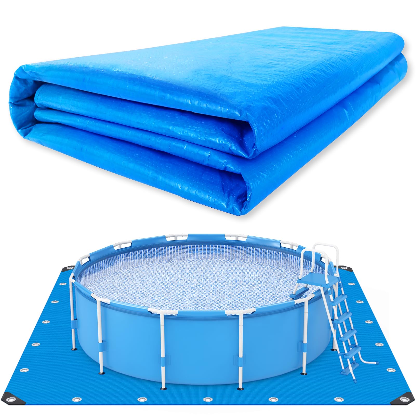 UJG 18 x 18 Ft Swimming Pool Ground Cloth Square Swimming Pool Liner Pad for Above Ground Swimming Pools Heavy Duty Pool Ground Mat Protector Pad Prevents Punctures Pool Tarp, Blue