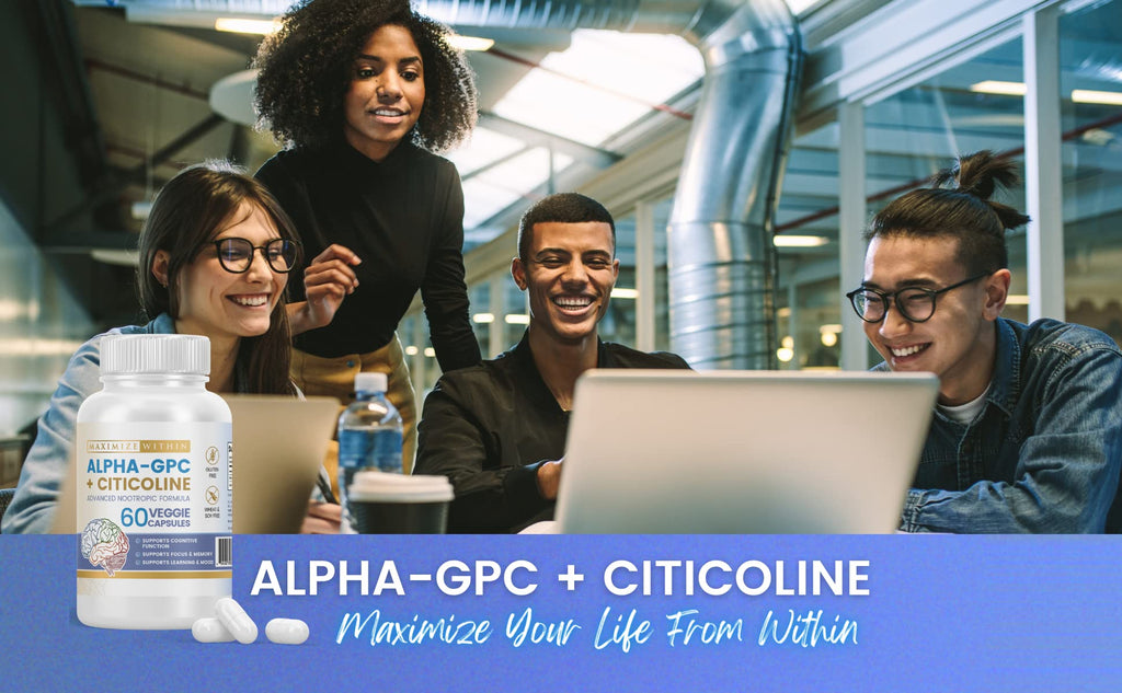 Maximize Within Alpha GPC + Citicoline 60 Ct, 1600mg Concentrated Formula- 99%+Highly Purified & Bioavailable Nootropic-Cognitive Enhancer, Supports Memory, Brain Function, Boosts Focus, Mood & Energy