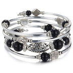 BULINLIN Layered Wrap Bangle Turquoise Bracelet - Bead Bracelet with Natural Agate Stone, Gifts For Women (03-Black)