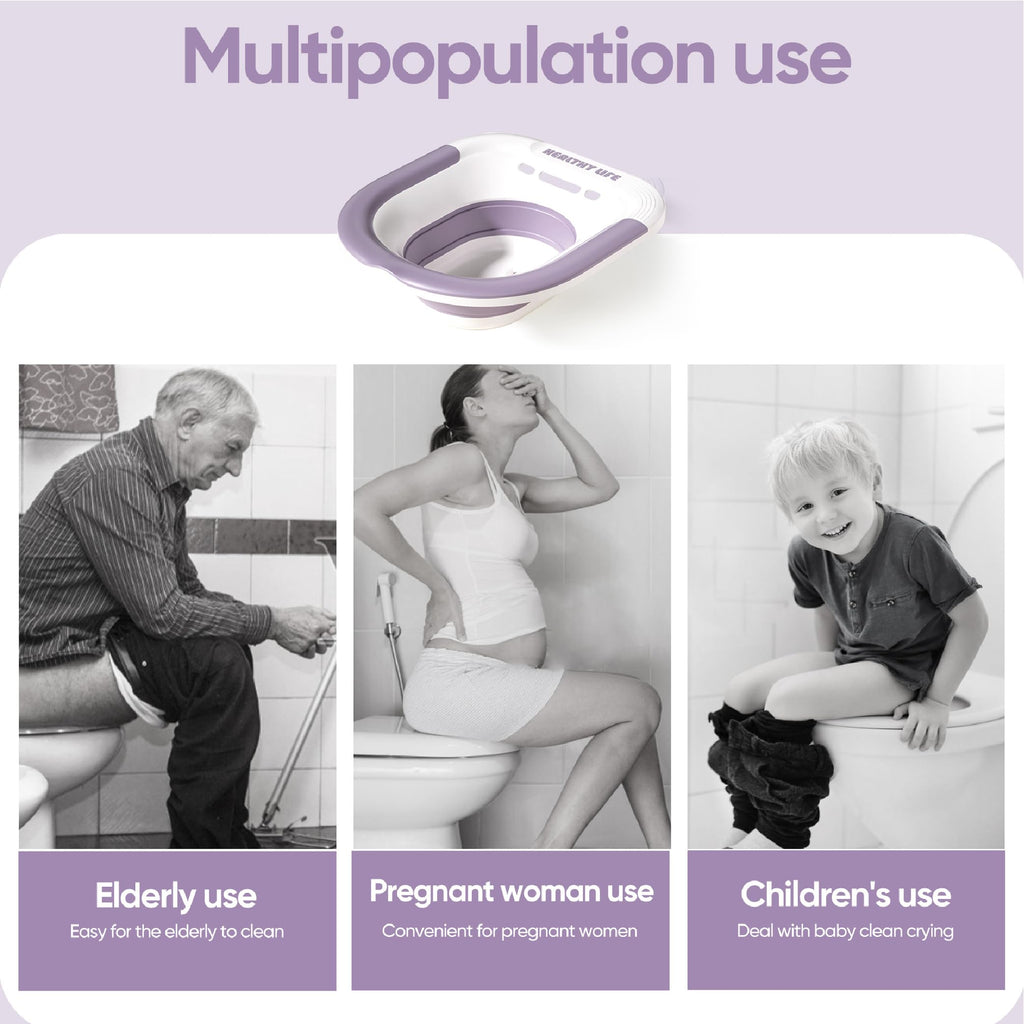 Electric Sitz Bath, Unisex Foldable Sitz Bath for Toilet Seats, Sitz Bath for Postpartum Care and Hemorrhoids, Non-Slip & High Water Flow (Purple)