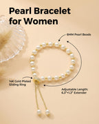 Cowlyn Pearl Bracelet Chain Link Baroque Culture Bossimi 14K Gold Filled Adjustable Fashion Valentine Charm Dainty Handmade Jewelry for Women Wife Mother