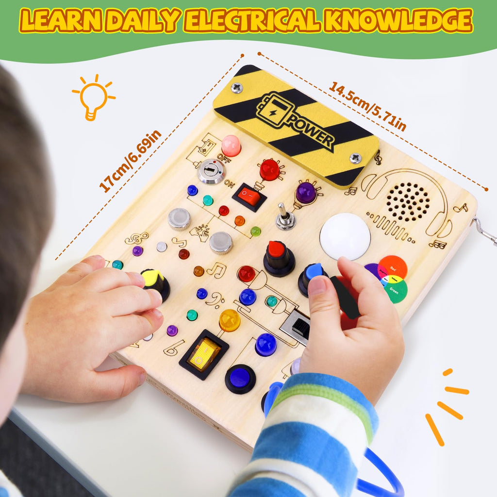 Iabedi Busy Board,Montessori Toys for 1-3 Years Old, Wooden Toddler Toy, Autism Sensory Travel Toys, Ideal Gift for 1+ Year Old Boys (Busy Board v5)