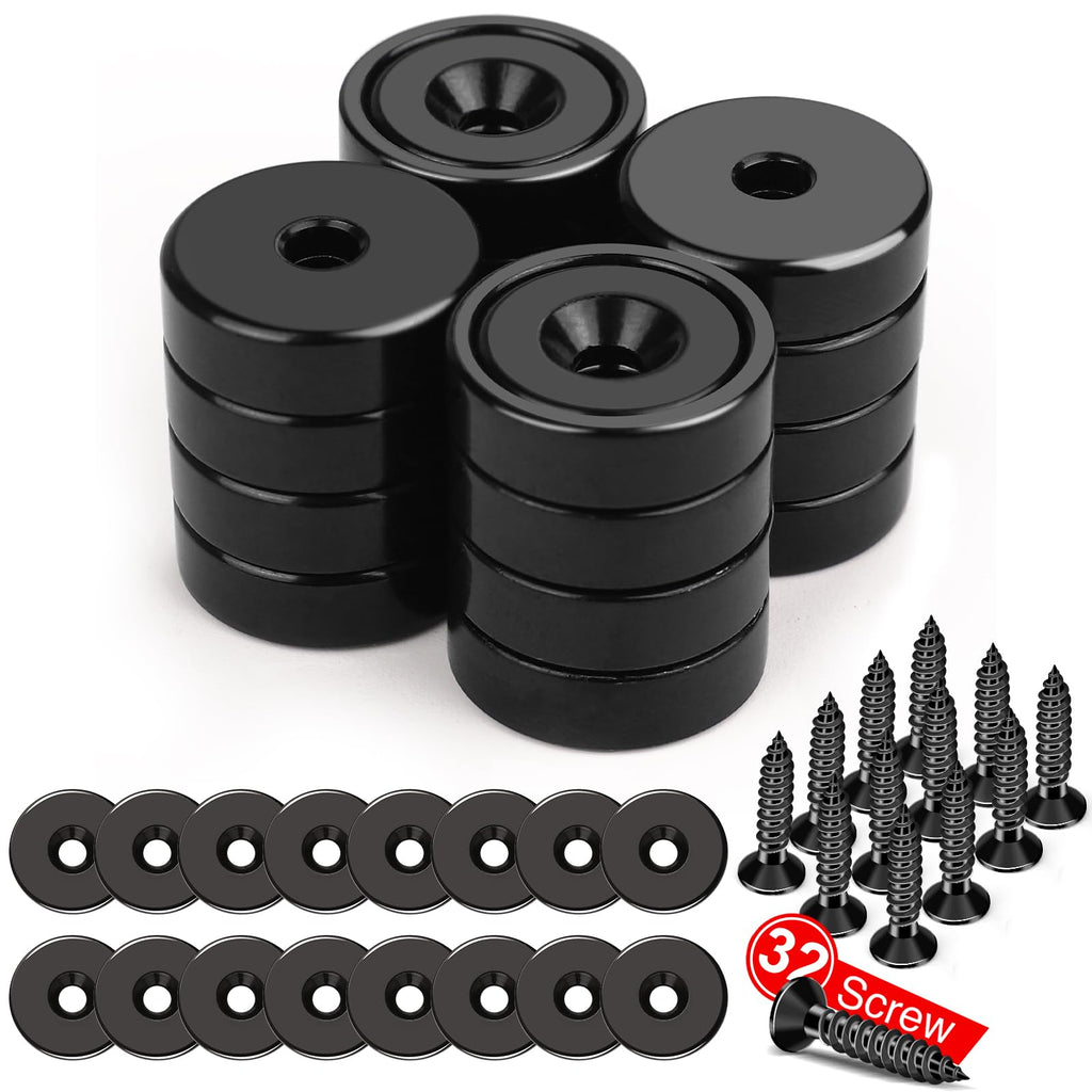 LOVIMAG Strong Magnets, 30lb Holding Force Rare Earth Magnets, Cabinet Door Magnet with Countersunk Hole and Matching Iron Sheet and Screw for Hanging, Holding Tools, Science-Black, 0.78x0.2 inch