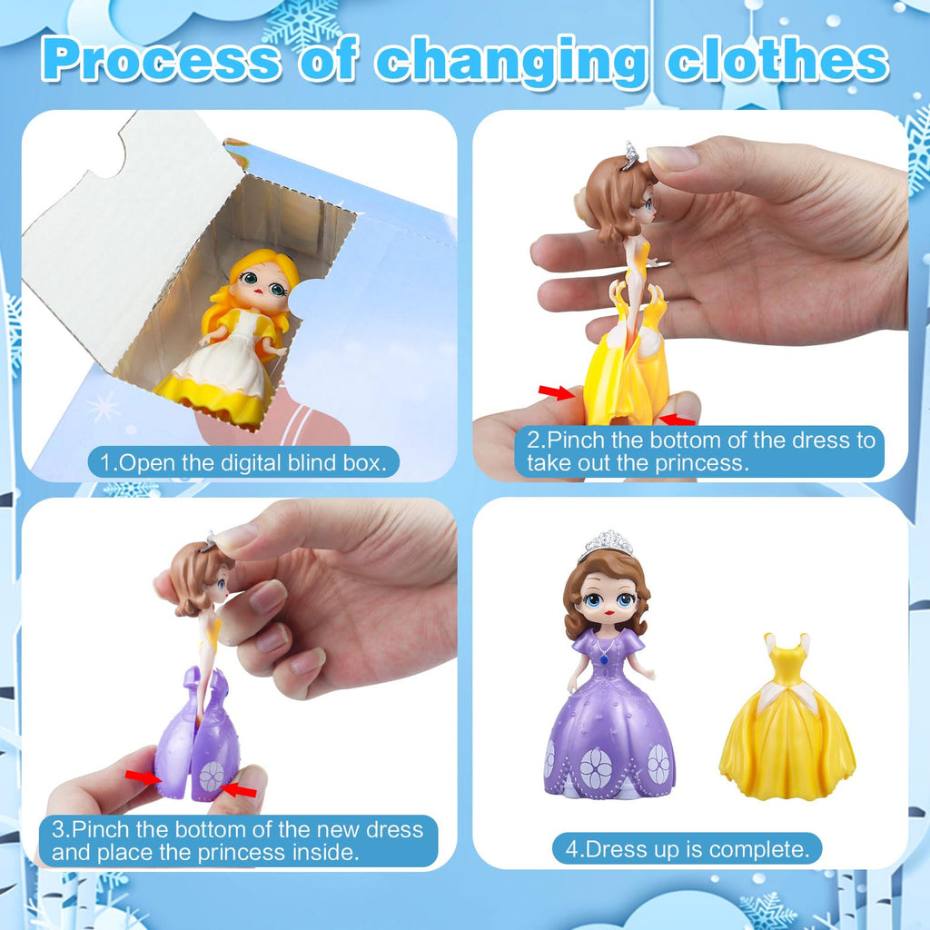 2026 Christmas Advent Calendar 24 Days Christmas Countdown Calendar for Girls, Princess Toys Set with 12 Princess Dolls & 12 Outfits, DIY Dress Up Surprise Box Xmas Gift for Kids Girls Teens