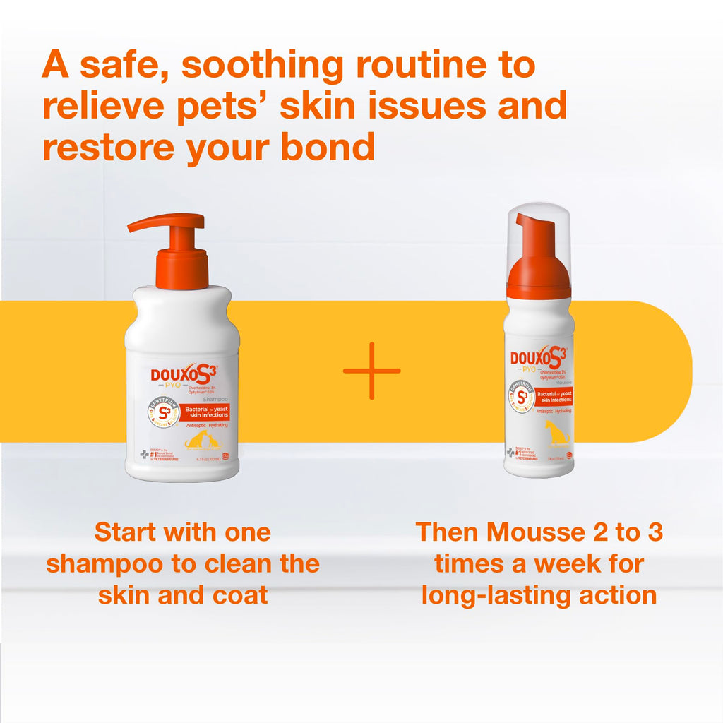 Douxo S3 PYO Chlorhexidine Shampoo For Dogs, Medicated Shampoo Antibacterial & Antiseptic, Yeast Infection Treatment for Dogs & Cats, Clinically Proven, 16.9 fl oz