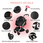 BETSOCCI Pet Stroller for Medium Small Dog & Cat, Foldable Lightweight Dog Stroller with Storage Basket Pet Travel Carriage with Safety Leashes, 4 Wheel, Black