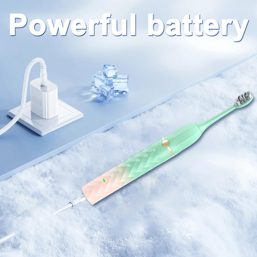 Sonic Electric Toothbrush Set, Equipped with 10 Brush Heads and Travel Case, IPX8 Waterproof, 2-Minute Timer, 42000 High-Frequency Vibrations, 5 Modes, The First Choice for Gift Giving, Green Pink