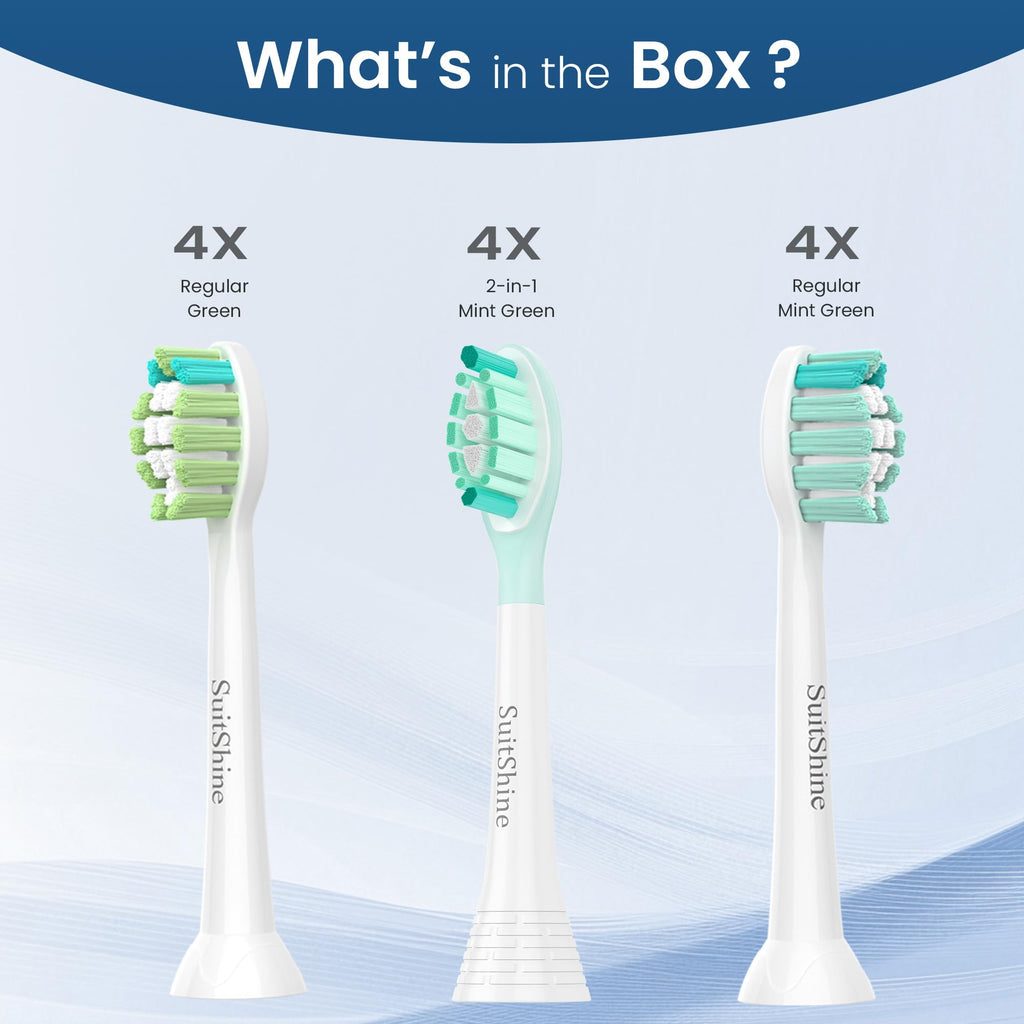 SuitShine Replacement Toothbrush Heads Compatible with Philips Sonicare and More Click-on Handles 6 Pack White