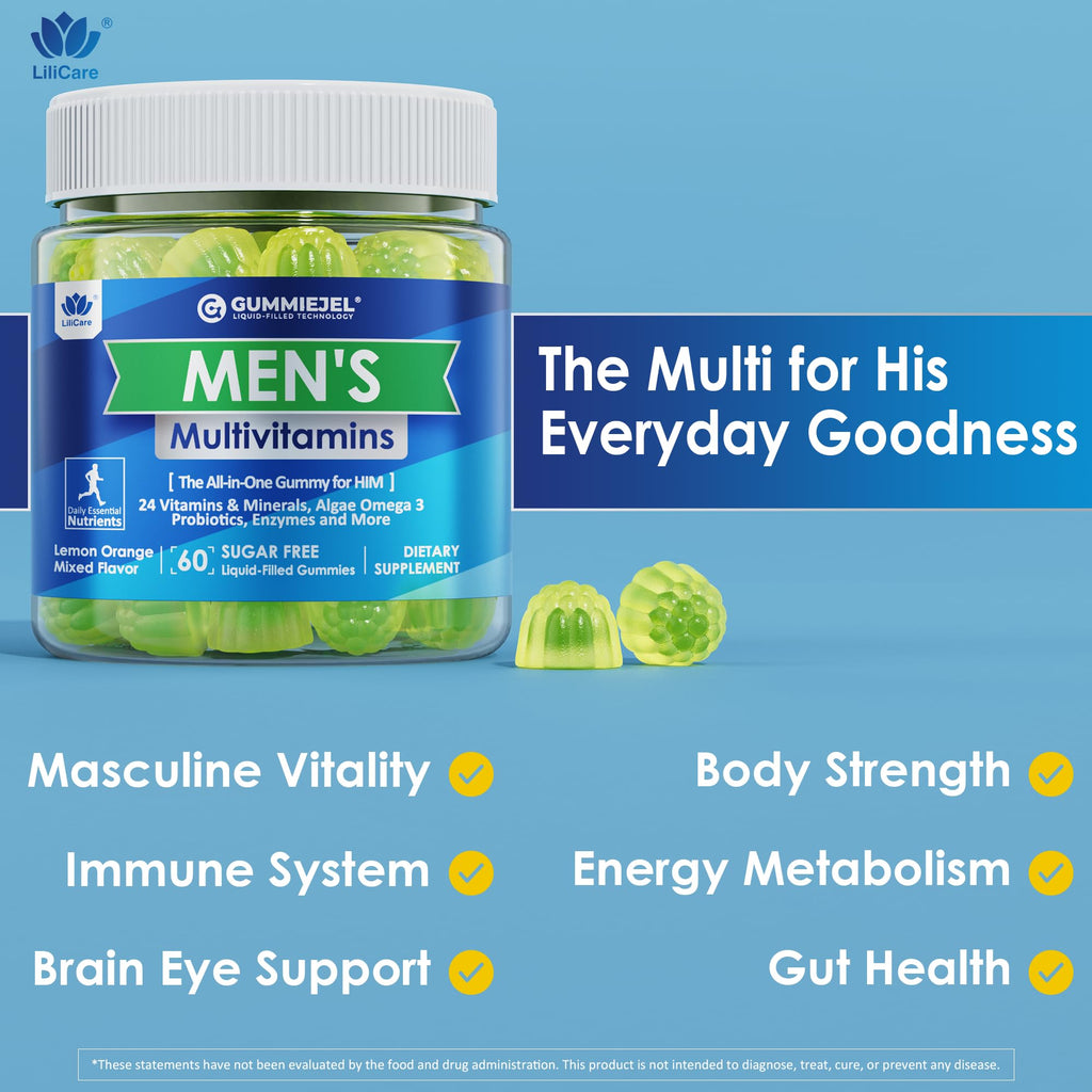 2 Pack - Mens Multivitamins Gummies, Methylated Multivitamin for Men, B Complex, Minerals, Vegan Omega 3, Probiotic, Enzyme, Antioxidants for Men's Complete Daily Support, Sugar Free, Vegan, (No Iron)