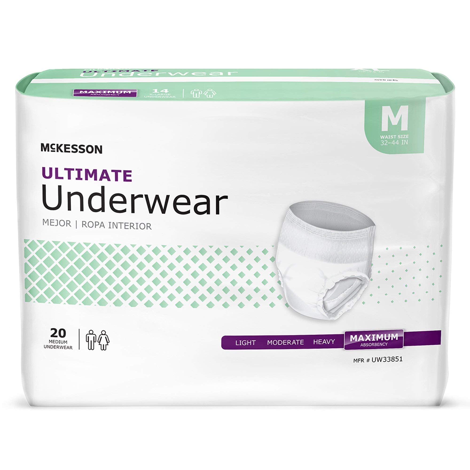 McKesson Ultimate Adult Incontinence Underwear, [80 Count], Medium, 32-44 in. Maximum Absorbency, Unisex Bladder Leak Protection, Pull-On Style with Tear-Away Sides, for Postpartum and Incontinence