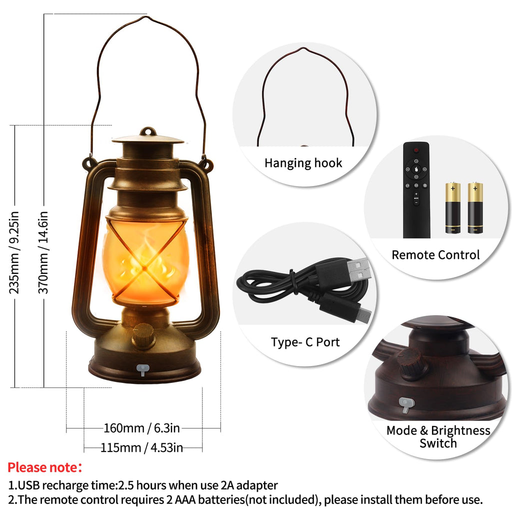 2 Pack Bronze Vintage 4 Modes Rechargeable Lanterns with Remote Control