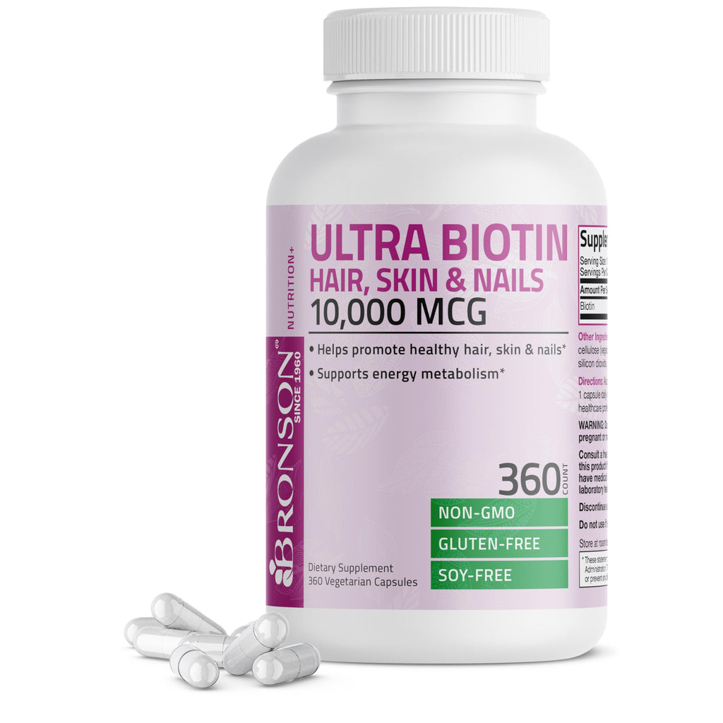 Bronson Ultra Biotin 10,000 Mcg Hair Skin and Nails Supplement, Non-GMO, 360 Vegetarian Capsule