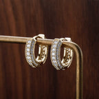 TOPGRILLZ Iced Out Hoop Earrings Cubic Zirconia Huggie Cartilage Cuff Hypoallergenic 14K Gold Plated Luxury Fashion Round Circle Earrings For Men Women-18Gold