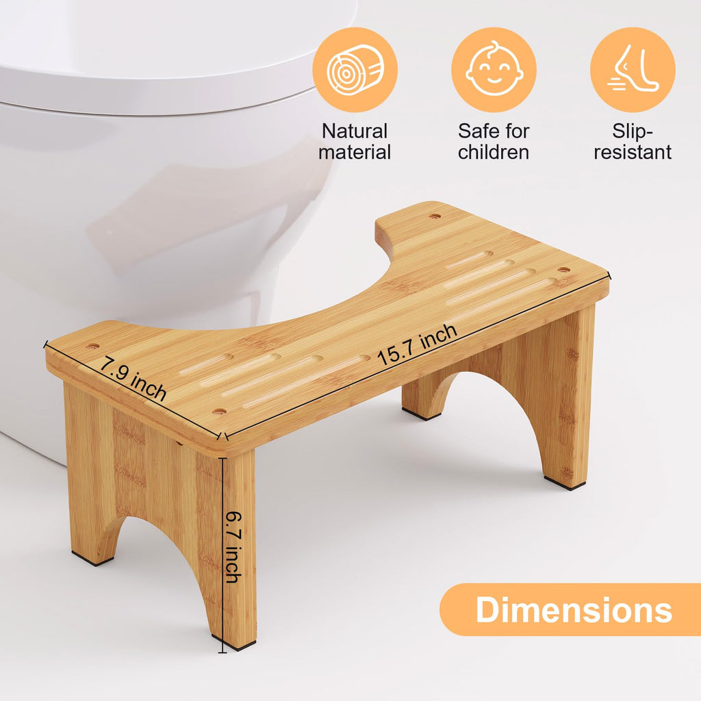 Uaniar 2 Pack Wood Toilet Stool Squat Adult, Bamboo Poop Stool for Bathroom, 7 Inch Potty Squatting for Adults, Wooden Toilet Squat Step Stools for Pooping, Bathroom Pooping Stools for Kids