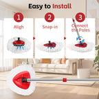 ANREKEYH Spin Mop Head, Base, Handle Replacement for O-Ceda EasyWring Microfiber Spin Mops, 2 Microfiber Mop Refills, 1 Triangle Head Cover and 30-58in Handle Set Combo (White(1 Tank System))