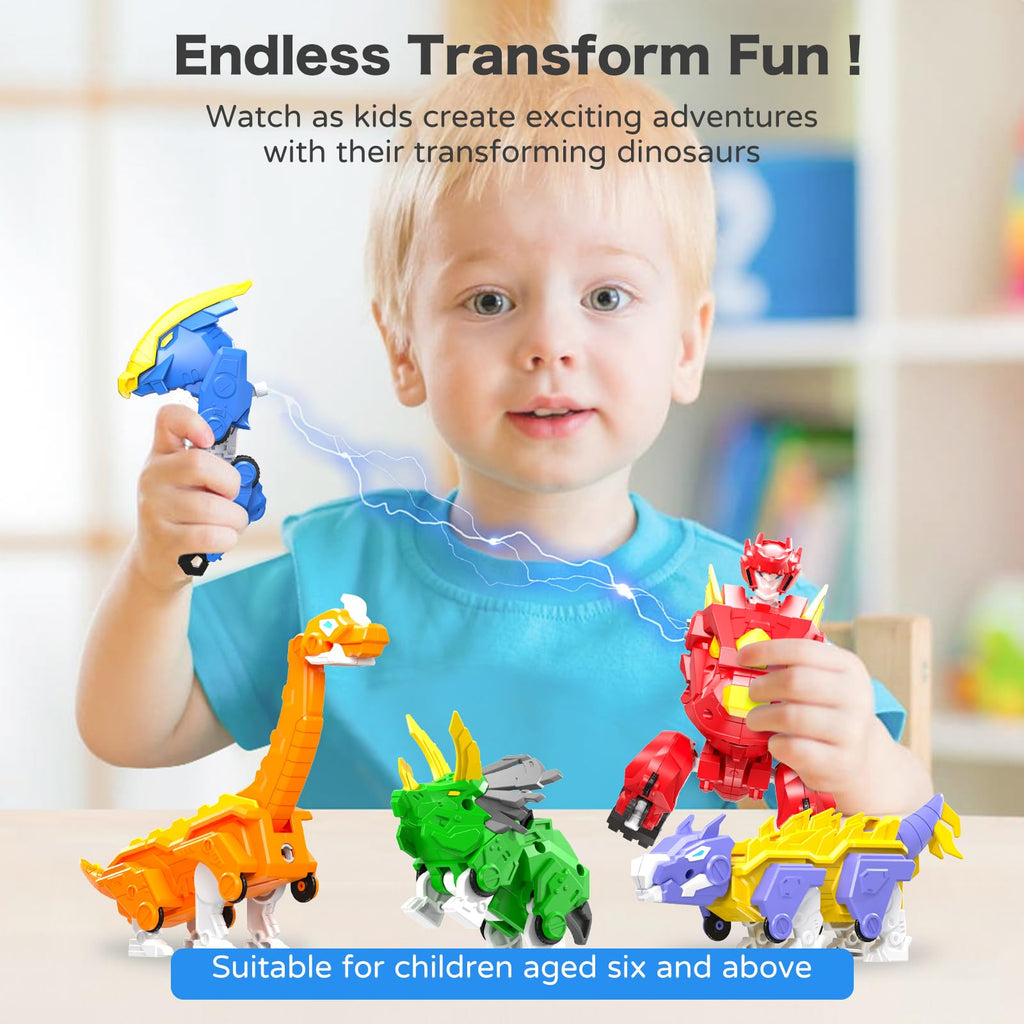 RISUNTOY 6+ Kids 5-in-1 Dinosaur Transforming Robot Toy - Safe, Durable, Easy Assembly | Educational Gift for Boys & Girls - Build & Combine into Mega Robot with Weapon