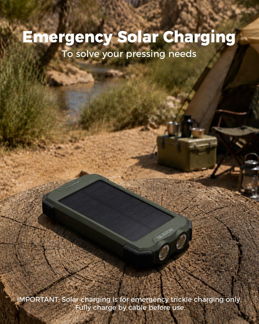 BLAVOR Solar Power Bank 10,000mAh Portable Wireless Charger for Cell Phones